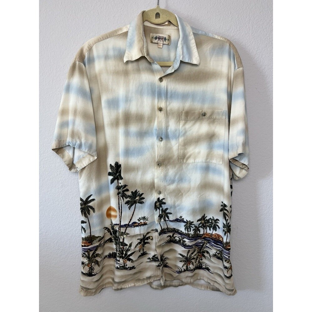 Campia Moda Hawaiian Shirt Mens Large Tropical Palm Tree Beach Button Down